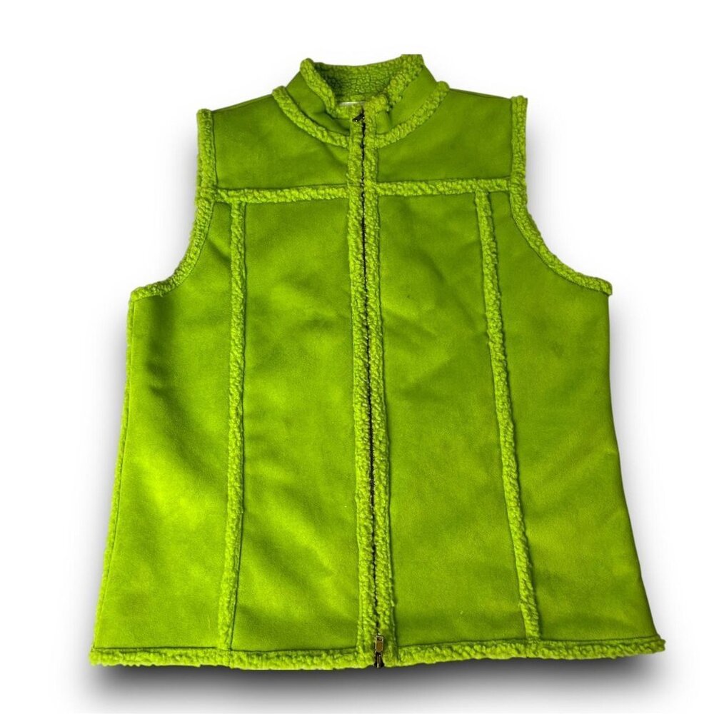 Lime Green Fuzzy Y2K Zip Up Vest
